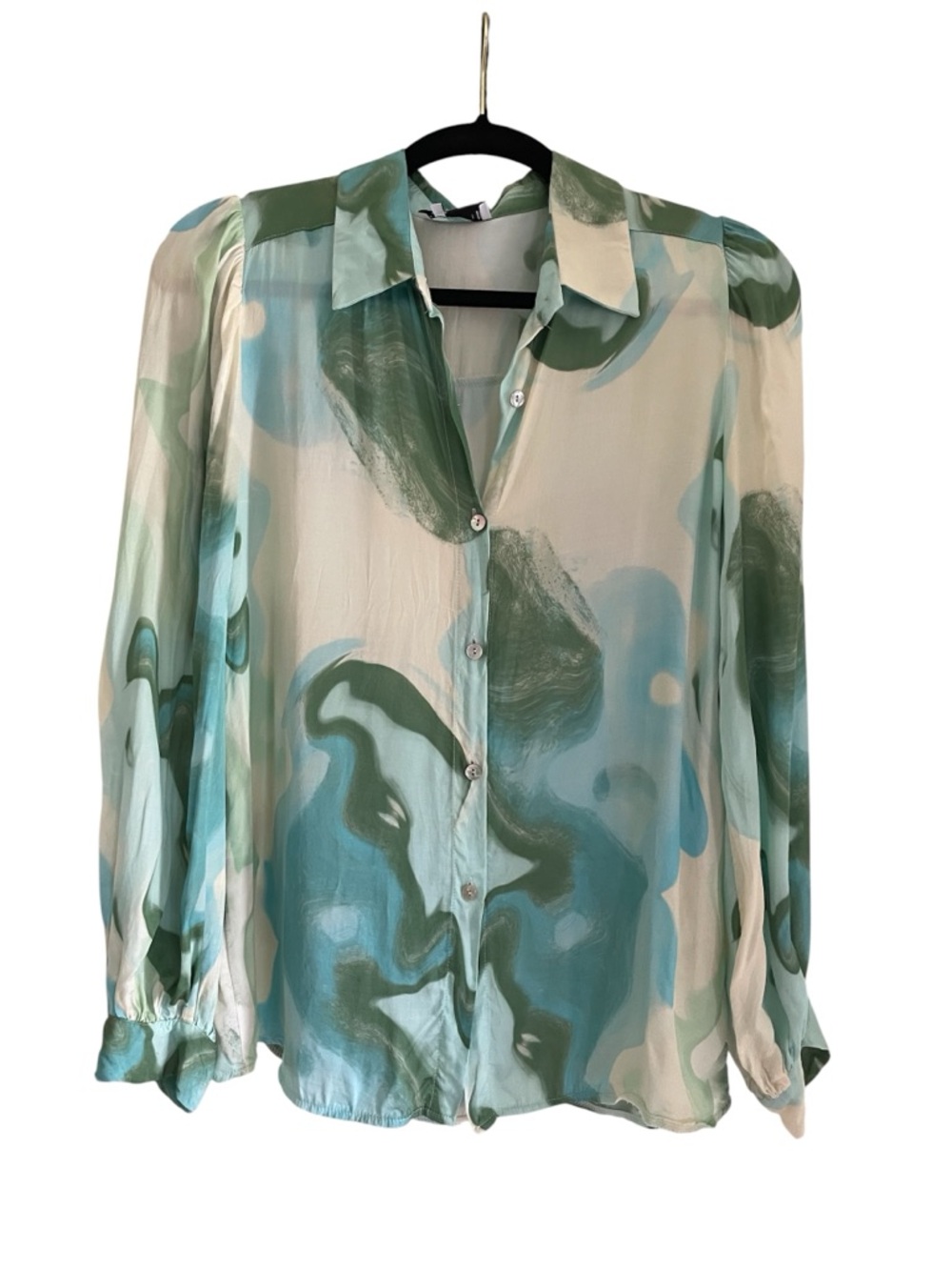 FRNCH Paris Ceiba Blouse Size M Satin Abstract Print  Sezane Style Made in Italy